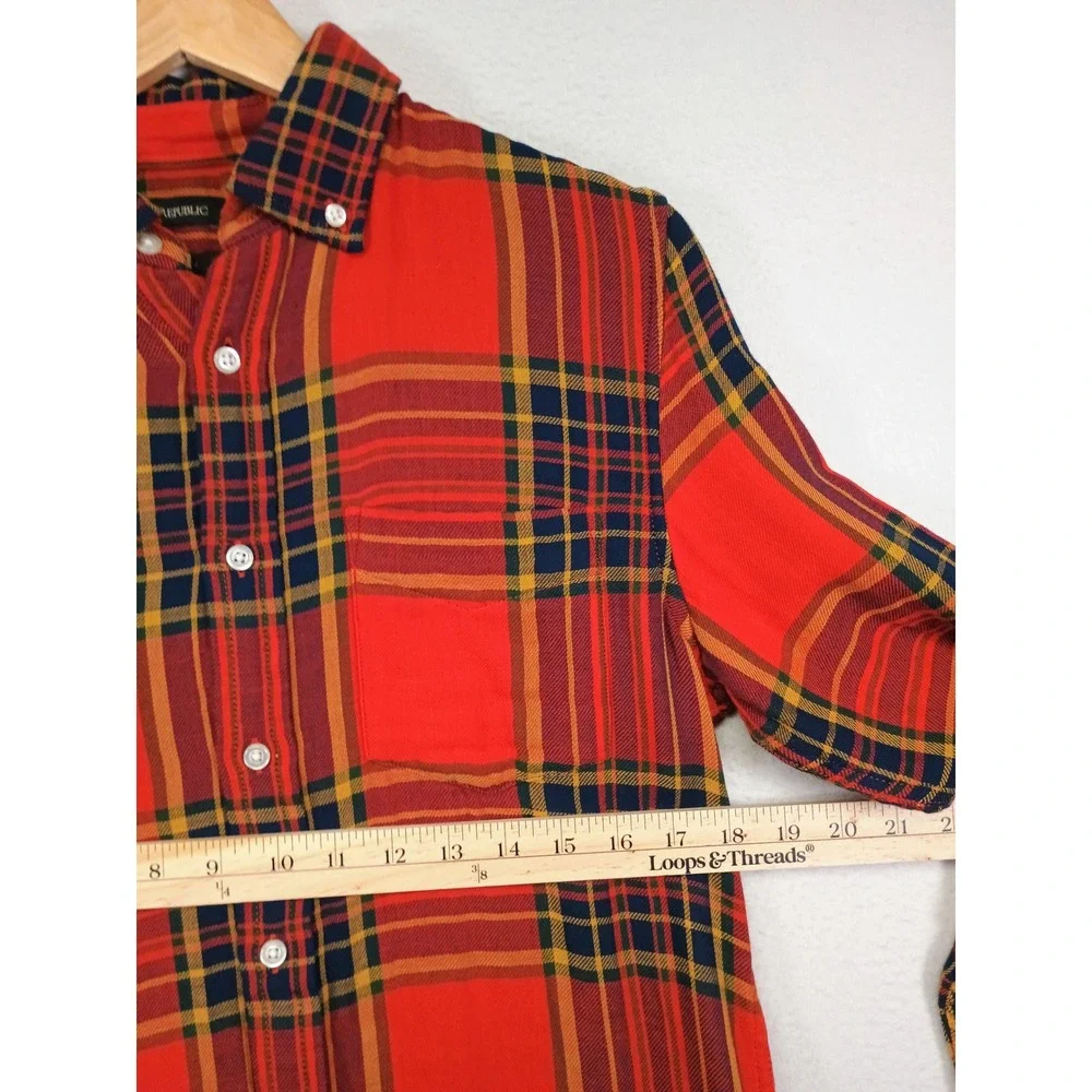 Lumberjack Banana Republic Mens S Red Plaid Untucked Slim Fit Cotton Button Down